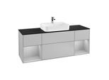 Villeroy und Boch Finion Waschtischunterschrank G452GJGJ 160cm, Abdeckplatte black matt, Emotion, Regale Light grey matt lacquer, Light grey matt