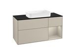 Villeroy und Boch Finion Waschtischunterschrank F302HHHH 120cm, Abdeckplatte black matt, Regal rechts Sand Matt, Sand Matt Lacquer