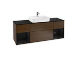 Villeroy und Boch Finion Waschtischunterschrank G452PHGN 160cm, Abdeckplatte black matt, Emotion, Regale Glossy black lacquer, Walnut veneer