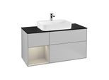 Villeroy und Boch Finion Waschtischunterschrank G412HHGJ 120cm, Abdeckplatte black matt, Emotion, Regal links Sand Matt Lacquer, Light grey matt