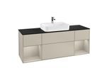 Villeroy und Boch Finion Waschtischunterschrank G452HHHH 160cm, Abdeckplatte black matt, Emotion, Regale sand matt lacquer, Sand Matt Lacquer