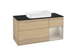 Villeroy und Boch Finion Waschtischunterschrank F302HHPC 120cm, Abdeckplatte black matt, Regal rechts Sand Matt, Oak Veneer