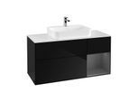 Villeroy und Boch Finion Waschtischunterschrank G421GKPH 120cm, Abdeckplatte white matt, Emotion, Regal rechts Anthracite matt, Glossy Black Lacquer
