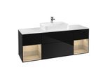 Villeroy und Boch Finion Waschtischunterschrank G451PCPH 160cm, Abdeckplatte white matt, Emotion, Regale Oak Veneer, Glossy Black Lacquer