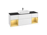 Villeroy und Boch Finion Waschtischunterschrank G452HFGF 160cm, Abdeckplatte black matt, Emotion, Regale Gold matt lacquer, Glossy white lacquer