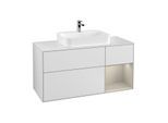Villeroy und Boch Finion Waschtischunterschrank G421HHMT 120cm, Abdeckplatte white matt, Emotion, Regal rechts Sand matt, White matt lacquer