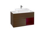 Villeroy und Boch Finion Waschtischunterschrank F371HBGN 100cm, Abdeckplatte white matt, Regal rechts Peony, Walnut veneer