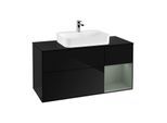 Villeroy und Boch Finion Waschtischunterschrank G422GMPH 120cm, Abdeckplatte black matt, Emotion, Regal rechts Olive matt, Glossy Black Lacquer