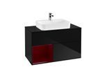 Villeroy und Boch Finion Waschtischunterschrank G362HBPH 100cm, Abdeckplatte black matt, Emotion, Regal links Peony, Glossy Black Lacquer