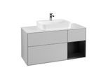 Villeroy und Boch Finion Waschtischunterschrank F421PDGJ 120cm, Abdeckplatte white matt, Regal rechts Black matt lacquer, Light grey matt