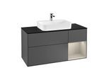 Villeroy und Boch Finion Waschtischunterschrank G422HHGK 120cm, Abdeckplatte black matt, Emotion, Regal rechts Sand matt, Anthracite matt