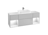 Villeroy und Boch Finion Waschtischunterschrank F451GFGJ 160x60,3cm, Abdeckplatte white matt, Regale Glossy white lacquer, Light grey matt