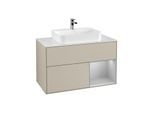 Villeroy und Boch Finion Waschtischunterschrank F371GJHH 100cm, Abdeckplatte white matt, Regal rechts Light grey matt, Sand Matt Lacquer