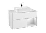 Villeroy und Boch Finion Waschtischunterschrank F371MTGF 100cm, Abdeckplatte white matt, Regal rechts White matt lacquer, Glossy white lacquer