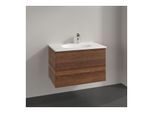 Villeroy und Boch Antao Waschtisch-Unterschrank L04100HM 78,8x50,4x49,6cm, mit Frontstruktur, warm walnut, Mit Beleuchtung