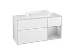 Villeroy und Boch Finion Waschtischunterschrank F301GJGF 120cm, Abdeckplatte white matt, Regal rechts Light grey matt, Glossy white lacquer