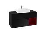 Villeroy und Boch Finion Waschtischunterschrank G422HBPH 120cm, Abdeckplatte black matt, Emotion, Regal rechts Peony matt, Glossy Black Lacquer