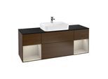 Villeroy und Boch Finion Waschtischunterschrank G452HHGN 160cm, Abdeckplatte black matt, Emotion, Regale sand matt lacquer, Walnut veneer