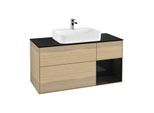 Villeroy und Boch Finion Waschtischunterschrank F422PHPC 120cm, Abdeckplatte black matt, Regal rechts Glossy Black Lacquer, Oak Veneer