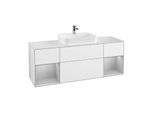 Villeroy und Boch Finion Waschtischunterschrank F451GJGF 160x60,3cm, Abdeckplatte white matt, Regale Light grey matt lacquer, Glossy white lacquer