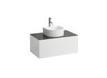 LAUFEN Sonar Schubladenelement/Sideboard H4054150341431 77,5x34x45,5cm, Ausschnitt Mitte, mit Hahnloch, Weiß matt/Nero Marquina