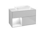 Villeroy und Boch Finion Waschtischunterschrank F651GFGJ 100x60,3x50,1cm, Regal links Glossy white lacquer, Light grey matt