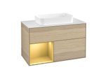 Villeroy und Boch Finion Waschtischunterschrank F651HFPC 100x60,3x50,1cm, Regal links Gold matt, Oak Veneer