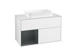Villeroy und Boch Finion Waschtischunterschrank F651HGGF 100x60,3x50,1cm, Regal links Midnight Blue Matt Lacquer, Glossy white lacquer