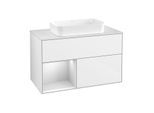 Villeroy und Boch Finion Waschtischunterschrank F651MTGF 100x60,3x50,1cm, Regal links White matt lacquer, Glossy white lacquer