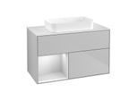 Villeroy und Boch Finion Waschtischunterschrank F651MTGJ 100x60,3x50,1cm, Regal links White matt lacquer, Light grey matt