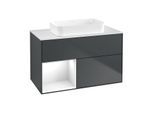 Villeroy und Boch Finion Waschtischunterschrank F651GFHG 100x60,3x50,1cm, Regal links Glossy white lacquer, Midnight Blue Matt Lacquer