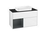 Villeroy und Boch Finion Waschtischunterschrank F652HGGF 100x60,3x50,1cm, Regal links Midnight Blue Matt Lacquer, Glossy white lacquer