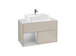 Villeroy und Boch Finion Waschtischunterschrank F111GJHH 100cm, Abdeckplatte black matt, Regal links Light grey matt, Sand Matt Lacquer