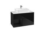 Villeroy und Boch Finion Waschtischunterschrank F111PHPH 100cm, Abdeckplatte black matt, Regal links Glossy Black Lacquer, Glossy Black Lacquer