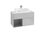 Villeroy und Boch Finion Waschtischunterschrank F111GKGJ 100cm, Abdeckplatte black matt, Regal links Anthracite matt, Light grey matt
