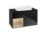Villeroy und Boch Finion Waschtischunterschrank F652PCPD 100x60,3x50,1cm, Regal links Oak Veneer, Black matt lacquer
