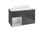 Villeroy und Boch Finion Waschtischunterschrank F651GJHG 100x60,3x50,1cm, Regal links Light grey matt, Midnight Blue Matt Lacquer