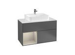 Villeroy und Boch Finion Waschtischunterschrank F111HHGK 100cm, Abdeckplatte black matt, Regal links Sand Matt Lacquer, Anthracite matt
