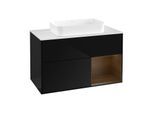 Villeroy und Boch Finion Waschtischunterschrank F661GNPH 100x60,3x50,1cm, Regal rechts Walnut veneer, Glossy Black Lacquer