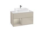 Villeroy und Boch Finion Waschtischunterschrank F111HHHH 100cm, Abdeckplatte black matt, Regal links Sand Matt Lacquer, Sand Matt Lacquer