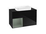 Villeroy und Boch Finion Waschtischunterschrank F652GMPH 100x60,3x50,1cm, Regal links Olive Matt Lacquer, Glossy Black Lacquer