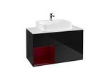 Villeroy und Boch Finion Waschtischunterschrank F111HBPH 100cm, Abdeckplatte black matt, Regal links Peony, Glossy Black Lacquer