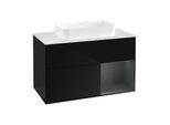Villeroy und Boch Finion Waschtischunterschrank F661HGPH 100x60,3x50,1cm, Regal rechts Midnight Blue Matt Lacquer, Glossy Black Lacquer