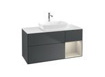 Villeroy und Boch Finion Waschtischunterschrank F831HHHG 120cm, Abdeckplatte white matt, Regale sand matt lacquer, Midnight Blue Matt Lacquer