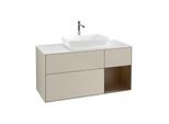 Villeroy und Boch Finion Waschtischunterschrank G831GNHH 120cm, Abdeckplatte white matt, Emotion, Regale Walnut Veneer, Sand Matt Lacquer