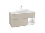 Villeroy und Boch Finion Waschtischunterschrank F831GFHH 120cm, Abdeckplatte white matt, Regale Glossy white lacquer, Sand Matt Lacquer