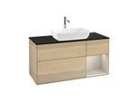 Villeroy und Boch Finion Waschtischunterschrank F832HHPC 120cm, Abdeckplatte black matt, Regale sand matt lacquer, Oak Veneer