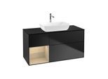 Villeroy und Boch Finion Waschtischunterschrank G822PCPD 120cm, Abdeckplatte black matt, Emotion, Regale Oak Veneer, Black matt lacquer