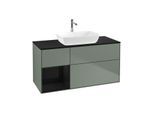 Villeroy und Boch Finion Waschtischunterschrank G822PHGM 120cm, Abdeckplatte black matt, Emotion, Regale Glossy black lacquer, Olive Matt Lacquer