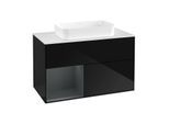 Villeroy und Boch Finion Waschtischunterschrank G651HGPH 100x60,3x50,1cm, Regal links Midnight Blue Matt Lacquer, Glossy Black Lacquer